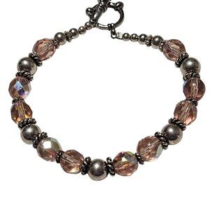 Elegant Handcrafted Pink Crystal Silver Beaded Bracelet Fashion Jewelry Women